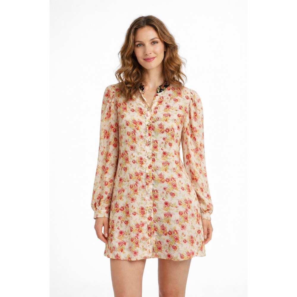 Hemant & Nandita Floral Print Satin Mini‎ Dress Size XS Fairy Cottage Coquette
